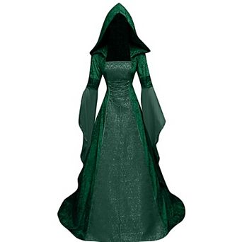 Women Renaissance Witch Costume Gothic Victorian Hooded Gown Dress