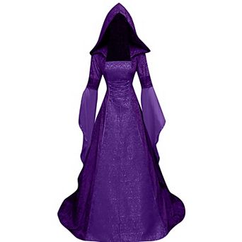 Women Renaissance Witch Costume Gothic Victorian Hooded Gown Dress