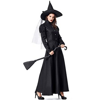 Womens 4 pc Deluxe Witch Costume Dress Hat Party Role Play