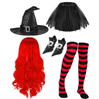 Womens Witch Costume Set Witch Hat Tutu Skirt Tights Wig Shoe Covers