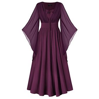 Renaissance Pirate Medieval Maxi Dress Bell Sleeve Pockets Flowy A Line