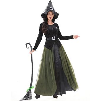 Women Witch Costume Dress Up Set With Hat And Belt