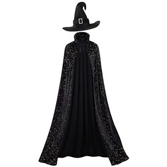 Womens Witch Wizard Vampire Costume Full Length Star Cloak With Hat