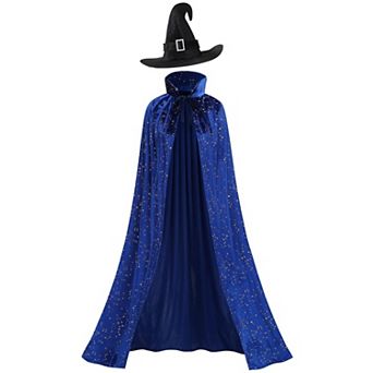 Womens Witch Wizard Vampire Costume Full Length Star Cloak With Hat