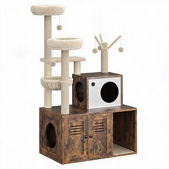 55" All-in-One Cat Tree with Litter Box Enclosure