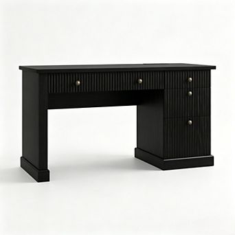 Executive Office Desk 54 Fluted Wood Table Drawers Charging Storage For Home Office Spaces