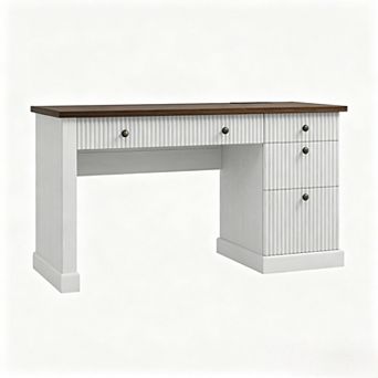 Executive Office Desk 54 Fluted Wood Table Drawers Charging Storage For Home Office Spaces