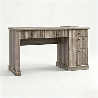 Executive Office Desk 54 Fluted Wood Table Drawers Charging Storage For Home Office Spaces