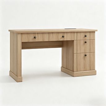 Executive Office Desk 54 Fluted Wood Table Drawers Charging Storage For Home Office Spaces