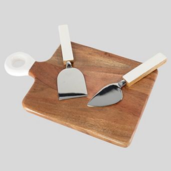 Jeanne Fitz Wood + White Collection Acacia Wood Board with Inlaid Knives