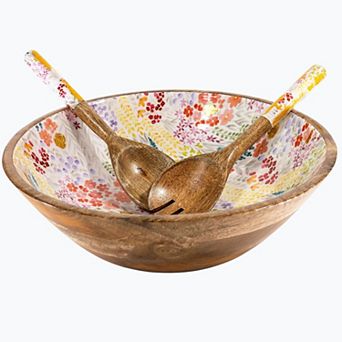 Jeanne Fitz Floral Gold Foil Bowl and Salad Servers Set