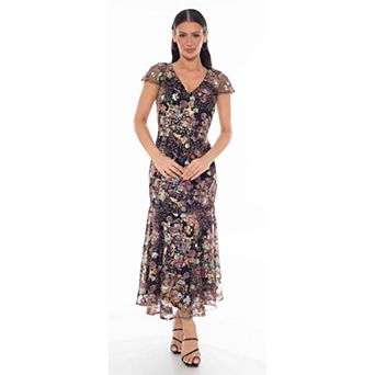 Women's OC by Oleg Cassini Embellished V-Neck Cap Sleeve Dress