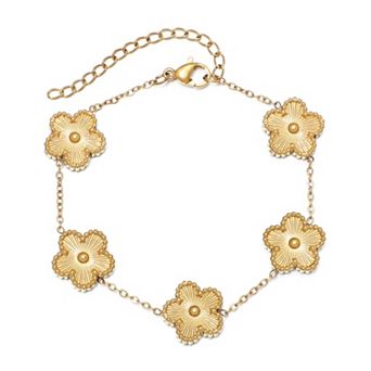 Adornia 14k Gold Flash Plated Polished 5-Leaf Clover Station Bracelet