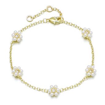 Adornia 14k Gold Flash Plated Simulated Pearl Flower Station Bracelet