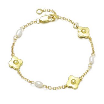 Adornia 14k Gold Flash Plated Freshwater Cultured Pearl & Flower Bracelet