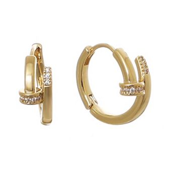 Adornia 14k Gold Flash Plated Cubic Zirconia Pave Nail Hoop Earrings