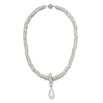 Adornia Polished Silver-Tone Sparkle Chain and Simulated Pearl Drop Necklace