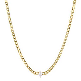 Adornia Tarnish Resistant 18k Gold Flash Plated Cubic Zirconia Flat Curb Chain Necklace