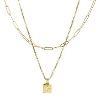 Adornia 2 pc Polished 14k Gold Flash Plated Link Chain Necklace Set