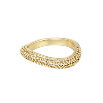 Adornia 14k Gold Flash Plated Curved Pave Round Cubic Zirconia Comfort Fit Chunky Band