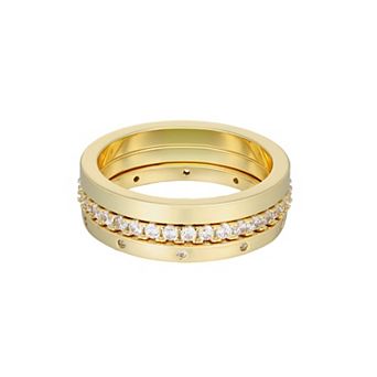 Adornia 14k Gold Flash Plated Cubic Zirconia Pave Comfort Fit 3 pc Band Ring Set