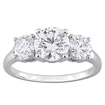 Stella Grace Rhodium Over Sterling Silver 2-1/4 Carat T.W. Lab-Created Moissanite 3-Stone Engagement Ring