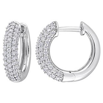 Stella Grace Rhodium Over Sterling Silver 5/8 Carat T.W. Lab-Created Round Pave Moissanite Clip-On Hoop Earrings