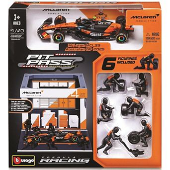 Bburago Pit Pass Formula Racing Playset with 6 Figurines and Diecast Model Car