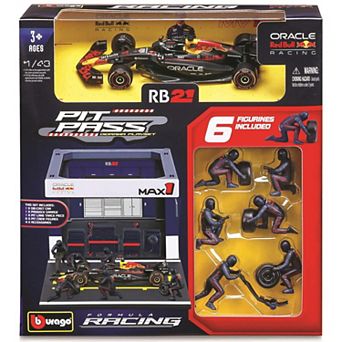 Bburago Pit Pass Formula Racing 2025 Oracle Red Bull RB21 Model Car Playset with 6 Figurines