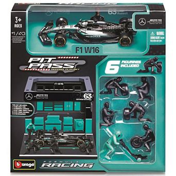Bburago Pit Pass Formula Racing 2025 Mercedes W16 Playset with 6 Figurines