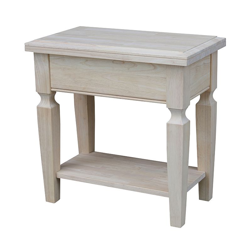 International Concepts Solid Wood Vista Side Table with Shelf, Unfinished
