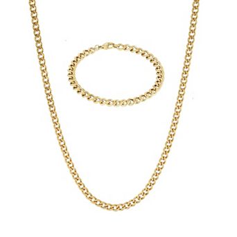 Men's Adornia 2 pc Plated 5mm Curb Chain Bracelet and Necklace Set