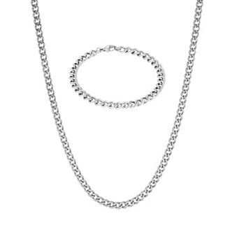 Men's Adornia 2 pc Plated 5mm Curb Chain Bracelet and Necklace Set