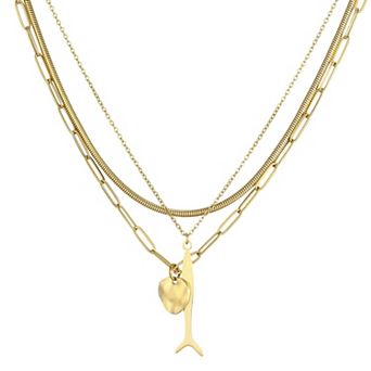 Adornia Tarnish Resistant 18k Gold Flash Plated Layered Connected 3 pc Pendant Necklace Set