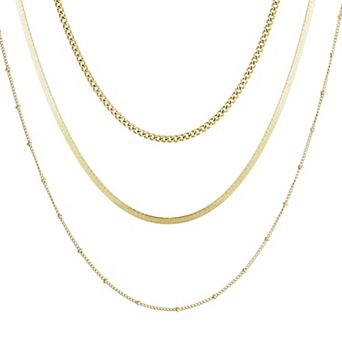 Adornia 3 pc 18k Gold Flash Plated Chain Necklace Set