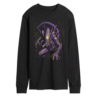 Men's Alien Xenomorph Portrait Distressed Long Sleeve Graphic Tee