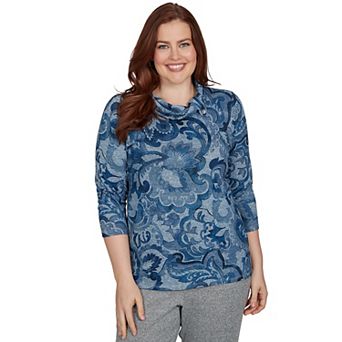 Petite Alfred Dunner Paisley Scroll Cowl Neck Pocket Top