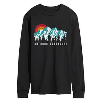 Men's Outdoor Adventure Mountain Sunset Long Sleeve Graphic Tee
