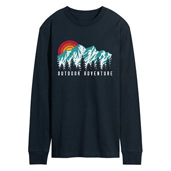 Men's Outdoor Adventure Mountain Sunset Long Sleeve Graphic Tee