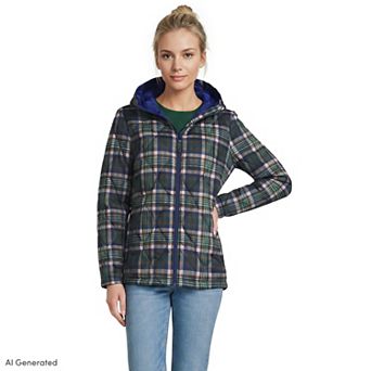 Women's Lands' End Tall Plaid Quilted Insulated Jacket