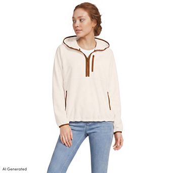 Women's Lands' End Anyweather RainDefense Hooded Half Zip Fleece Pullover