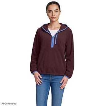 Women's Lands' End Anyweather RainDefense Hooded Half Zip Fleece Pullover