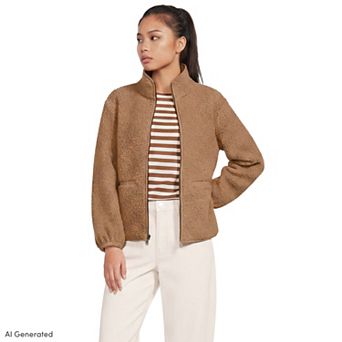 Women's Lands' End Fleece Boucle Full-Zip Coat