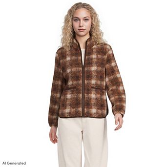 Women's Lands' End Plaid Fleece Boucle Jacket