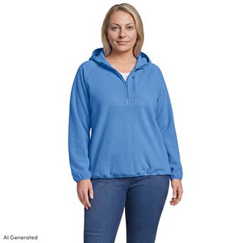 Plus Size Lands' End Anyweather RainDefense Hooded Half Zip Fleece Pullover