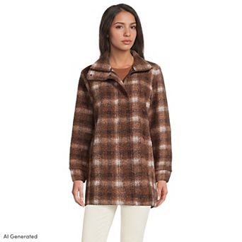 Petite Lands' End Plaid Boucle Fleece Coat