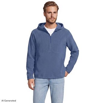 Men's Lands' End Anyweather RainDefense Hooded Half Zip Fleece Pullover