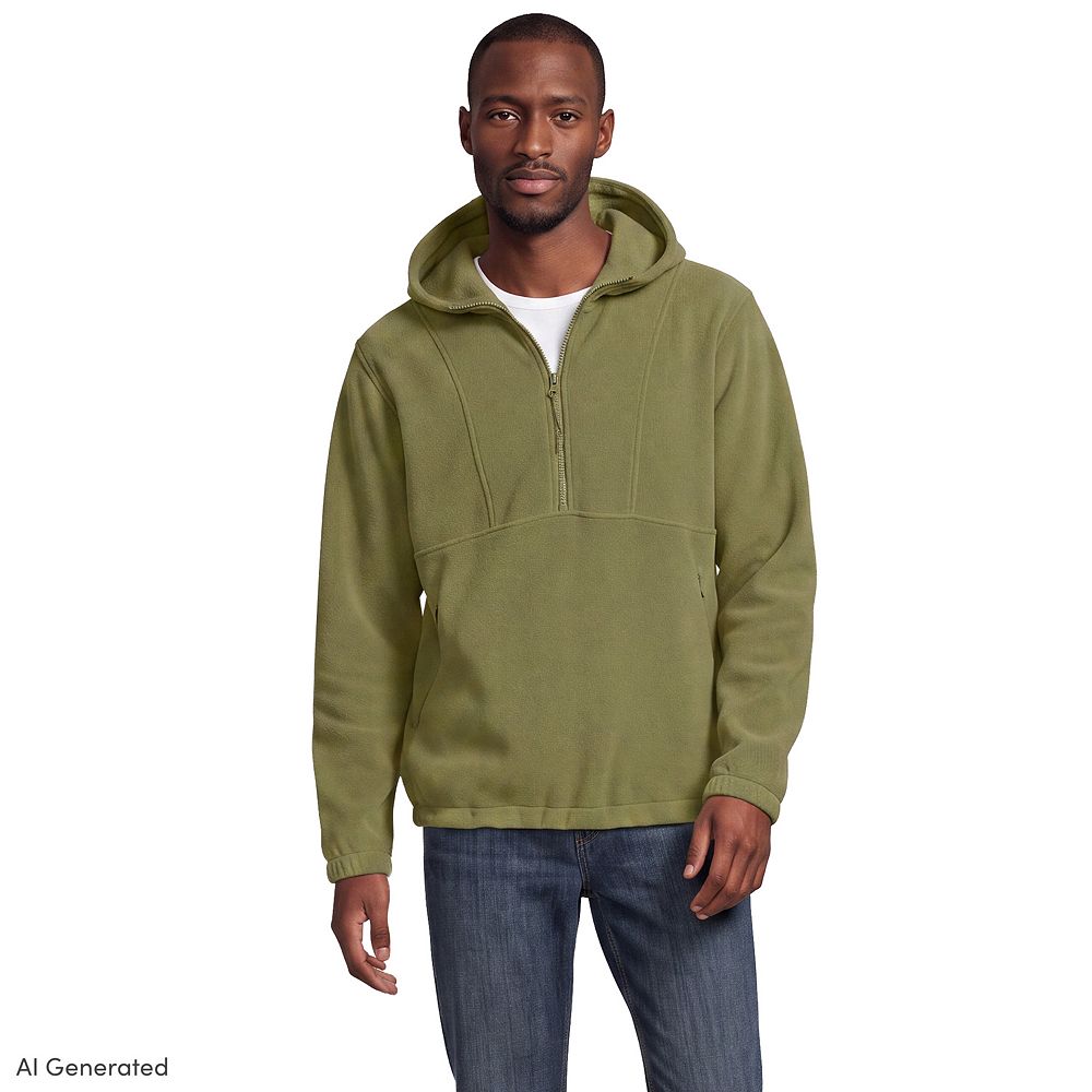 Men's Lands' End Anyweather RainDefense Hooded Half Zip Fleece Pullover