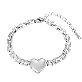 Adornia Tarnish Resistant Stainless Steel Heart Grid Chain Bracelet