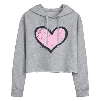 Juniors' Grunge Heart Cropped Hoodie